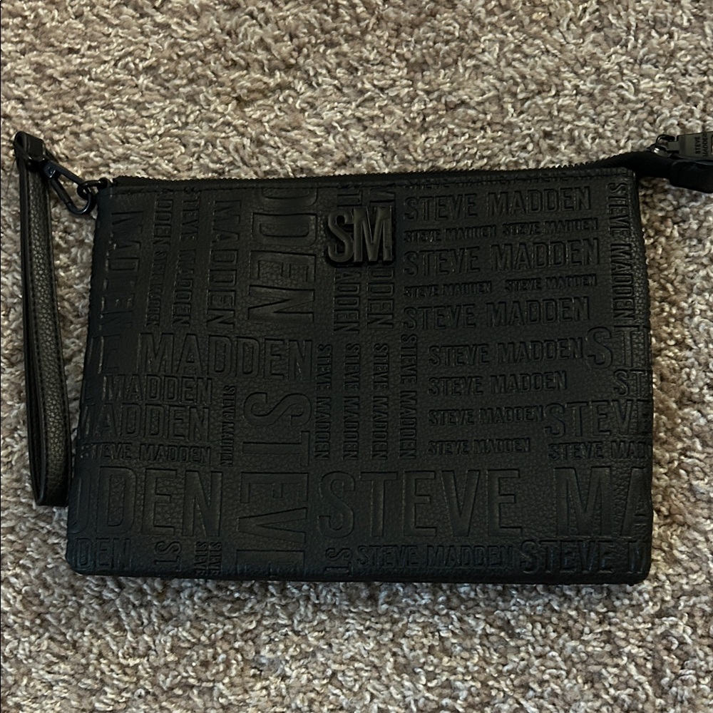 Steve Madden Black Embossed Wristlet Pouch
